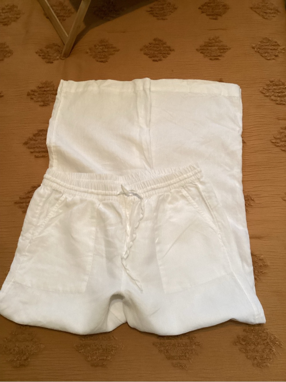 Chico’s Women's White Drawstring Linen Wide Leg Pants size 1R